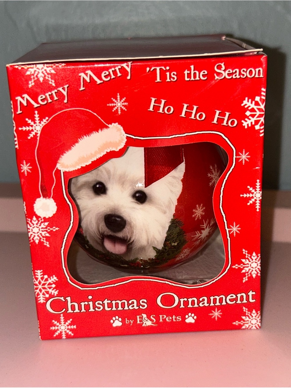 Christmas Ornament with White Dog - E&S Pets Holiday Ornament